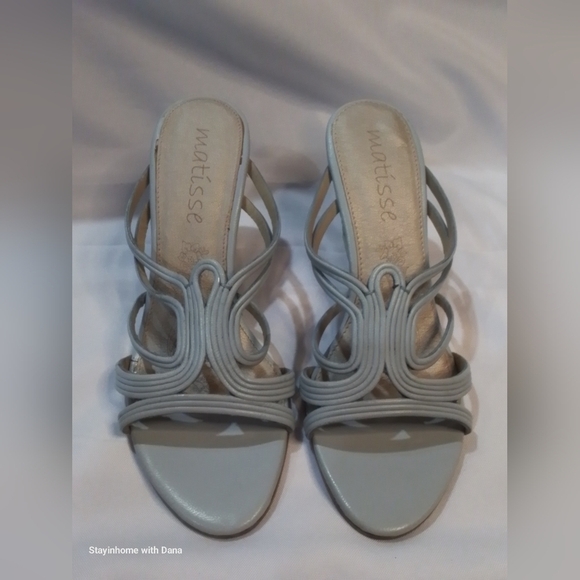 New MATISSE lt Blue WICKER Open Toe Wedge LEATHER Sandal sz 7.5 - Picture 3 of 7